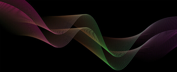 Poster - This image features a colorful wave pattern with flowing lines on a dark background. It captures a modern abstract concept, creating a dynamic visual effect. Vectors illustration