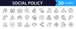 © SMUX - Social policy Web Icon Set in Line Style. Collection of Social services Linear Icons, Including, healthcare, family, education, protection, law, insurance, healthcare, reform and more. Editable Stroke