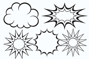 Poster - Comic Book Style Black and White Vector Set: Speech Bubbles, Explosion Effect Outlines, Communication and Action Elements.                            
