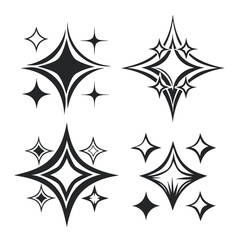 Poster - Monochrome Graphic Set: Decorative Star Burst Symbols for Design Elements on White Background                                                         