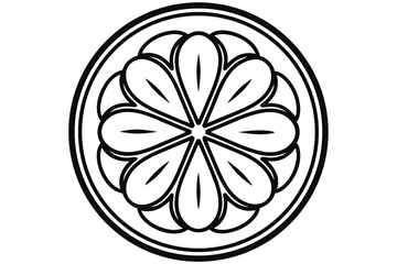 Poster - Monochrome Graphic of Eight Petal Flower in a Double Lined Circle, Isolated on White, Suitable for Logos and Abstract Designs.                        