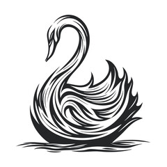 Poster - Stylized Swan Illustration in Black and White for Graphic Design - Single Object on White Background                                                  