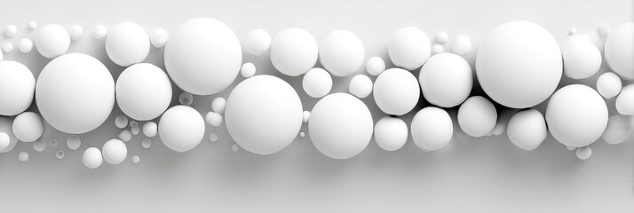 Poster - Abstract Monochrome Sphere Composition Top-Down View - Floating spheres, minimalist design, 3D , abstract shapes, pure white. Symbolizing: unity, balance, simplicity, harmony, potential