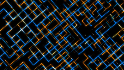 Poster - Abstract Glowing Circuit Board Pattern with Blue and Orange Lines on Black