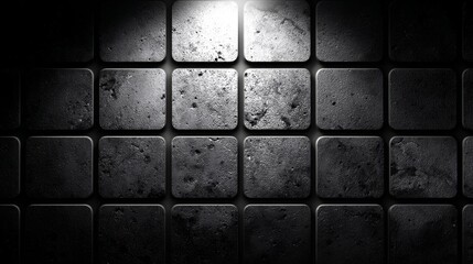 Poster - Dark Stone Tile Wall Texture - A dramatic of a dark gray stone tile wall, lit from above, creating a textured background