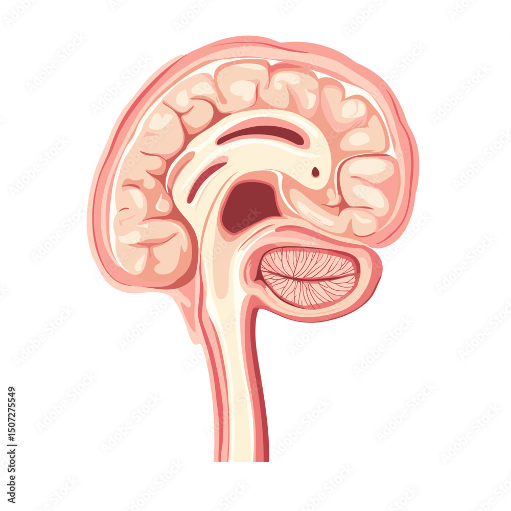 Sagittal Section Diagram of Human Brain Structure and Lobes with Pink ...