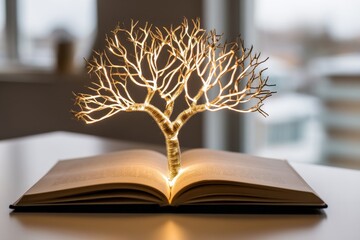 Aufkleber - knowledge tree of wisdom - glowing tree rising from open book, symbolizing growth, learning, and enl