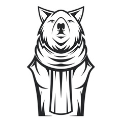 Poster - Monochrome illustration of a bear with a stylish collar in a modern geometric design against a clean white background.                                