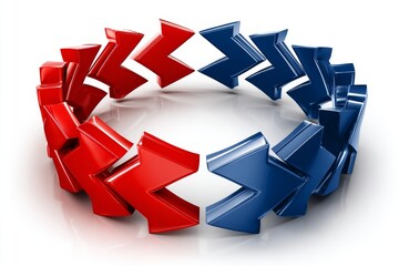 Poster - Circular Arrow Flowchart: Red and Blue Synergy - Illustrates cyclical process, collaboration, continuous improvement, feedback loop, system interaction. Red and blue arrows symbolize dynamic exchange