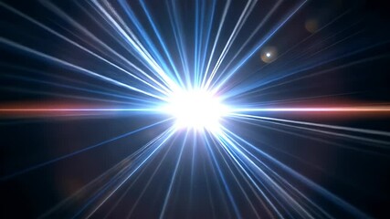 Aufkleber - Bright white light with blue and orange rays shining in dark space creating radiant and energetic atmosphere and dynamic visual effect