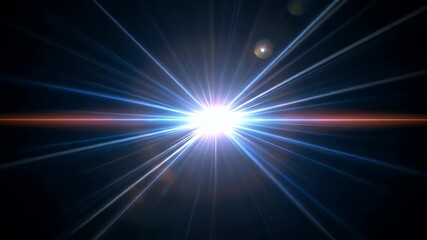 Aufkleber - Bright white light flare with blue and orange lens rays glowing brightly in dark space creating dramatic and intense radiant effect