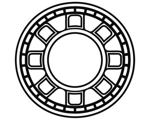Poster - Minimalist Wheel Icon with Square Openings, Graphic Symbol in Black and White, Simple Design, Isolated on White Background                            