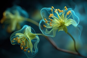 Poster - Elegant ethereal flowers, captured in a soft, dreamy light, highlighting their delicate details and translucent petals, creating a whimsical and magical effect.