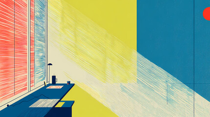 Wall Mural - a bright office desk where a glowing app shows notifications from motion detectors, natural light st