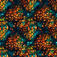 Wall Mural - a vibrant repeating pattern of textured scale like shapes in shades of orange teal and dark blue rem