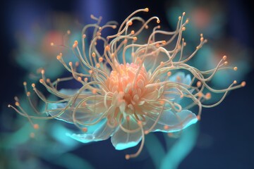 Poster - An intricate and delicate floral arrangement featuring translucent petals and flowing tendrils, creating an ethereal, otherworldly aesthetic, with a soft, dreamlike quality.
