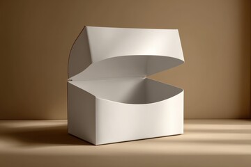 Poster - Elegant white curved box stands slightly open against a neutral background, creating a soft and minimalist aesthetic for product showcasing or luxury packaging.