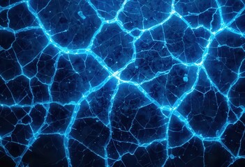 Poster - Bright blue abstract network pattern resembling cracked ice or glass in a dark background
