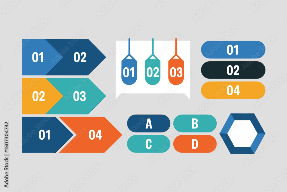 Infographic Design with Numbered Labels, Hexagonal Shapes, and Color ...