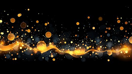 Poster - Sparkling golden particles and ribbons float in the dark background