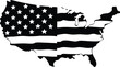 © ovik - Monochrome USA Map Outline with Star and Stripe Pattern Design, Isolated on White Background, Simple Vector Silhouette Illustration.