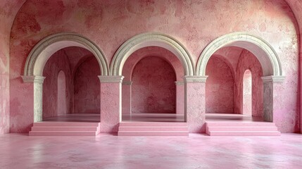 Poster - Beautiful pink arched hallways and steps inside a building structure