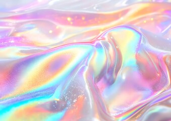 Fototapete - A close-up of iridescent light waves, their colors creating an ethereal and dreamy effect on the white background. The soft focus adds to the enchanting atmosphere, 