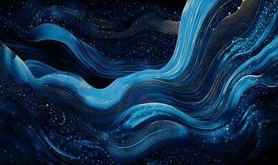 Poster - Abstract blue digital background with glowing dots and lines forming a landscape shape,