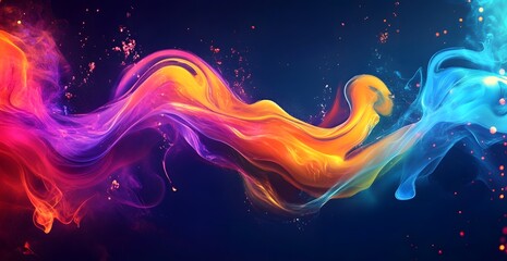Fototapete - Abstract fluid multicolored shapes on a dark background. Modern, creative banner for your design project, web poster, 