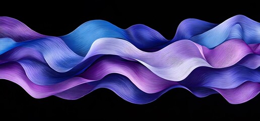 Fototapete - Abstract wavy lines in shades of purple and blue on a black background