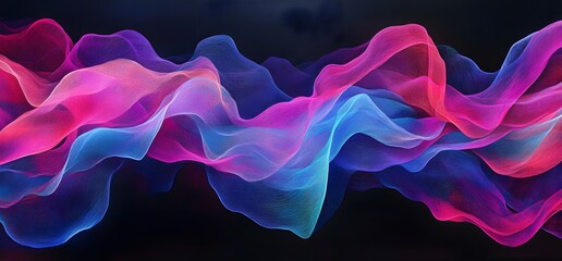 Fototapete - An abstract wave of neon blue, purple, and pink on a black background