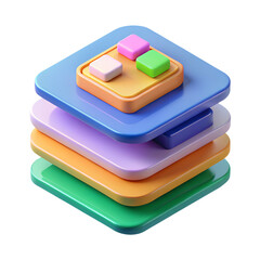 Poster - Colorful 3d rendered stacked layers icon on a transparent background represents user interface elements and digital design concepts