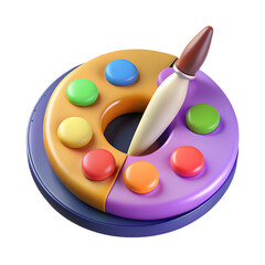Poster - Colorful artistic palette and paintbrush in 3d rendering on transparent background showcasing creative illustration concept