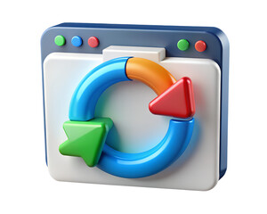 Poster - A vibrant 3d rendering icon depicting software update or cycle refresh processes, created against a pure black background