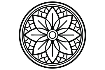 Poster - Monochrome Floral Mandala with Geometric Pattern and Circular Frame, Ideal for Design and Coloring Books.                                             