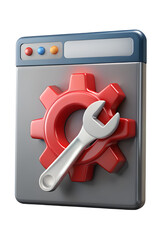 Poster - Conceptual 3d rendering of a settings icon with a wrench and gear indicating system maintenance