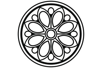 Poster - Elegant Floral Rosette Vector Graphic: A Circular Black and White Design with Geometric Flower Pattern Ideal for Ornamental and Decorative Applications.