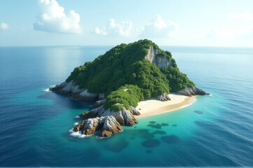 Wall Mural - A small island surrounded by open ocean waters
