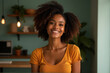 © Ева Поликарпова - A woman with curly hair is smiling directly at the camera