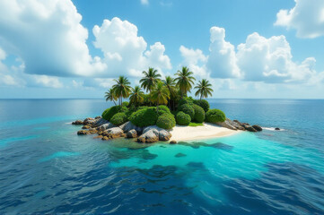 Wall Mural - A peaceful palm tree-lined island in the open ocean, ideal for travel or vacation images