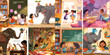 © Sad - Kindness and Learning: A composite illustration depicting a series of heartwarming scenes of childhood. A celebration of youthful learning, kindness, and imagination.