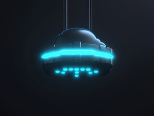 Leinwandbilder - A futuristic cloud storage icon with glowing blue accents, suspended against a deep charcoal background