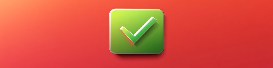 Leinwandbilder - Green check mark vector icon in a square on a red gradient background with smooth edges