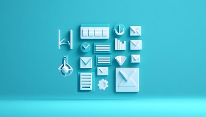 Leinwandbilder - Simple yet refined 3D vector icons for task management on a solid cyan background