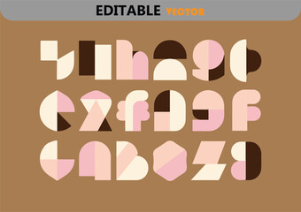 Poster - Modern Geometric Pattern with Retro Aesthetic Featuring Abstract Shapes in Pink Cream and Brown Tones on a Brown Background Ideal for Wallpaper or Textile Design