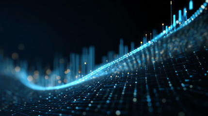 Poster - A captivating abstract representation of data visualization with glowing blue lines and dots on a dark background, illustrating modern technology.