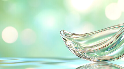 Poster - A delicate glass vessel floats gently on tranquil water, reflecting soft light, creating a serene atmosphere perfect for relaxation.