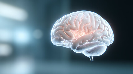 Aufkleber - A detailed 3D illustration of a human brain, showcasing intricate neural pathways and structures against a blurred background.