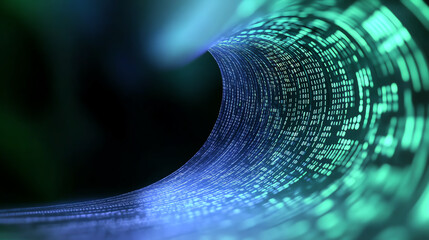 Poster - A futuristic tunnel of data, illustrated with flowing binary digits, representing the digital age and technological advancement.