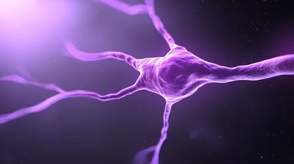 Poster - A mesmerizing close-up of a neuron, showcasing its intricate structure and vibrant purple hue, symbolizing the complexity of the brain.